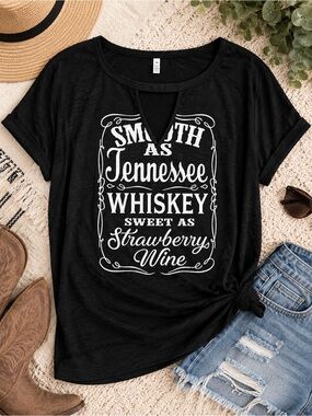 Tennessee Whiskey Strawberry Wine Country Graphic Tee Black Plus Size 3X